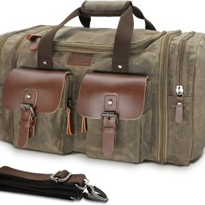 Waxed Canvas Duffle Bag - 50L Waterproof Weekender Overnight Travel Bag