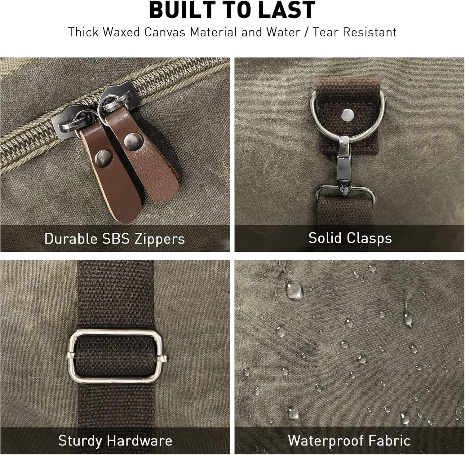 Waxed Canvas Duffle Bag - 50L Waterproof Weekender Overnight Travel Bag - Image 4